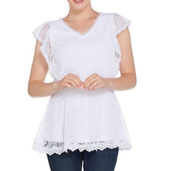 Isaac Mizrahi Tops - Isaac Mizrahi Lace Flutter Sleeve Peplum Tunic